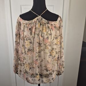 Boho Chic Floral Tunic Blouse | Crisscross Halter Neck |Detail Off Shoulder SZ S